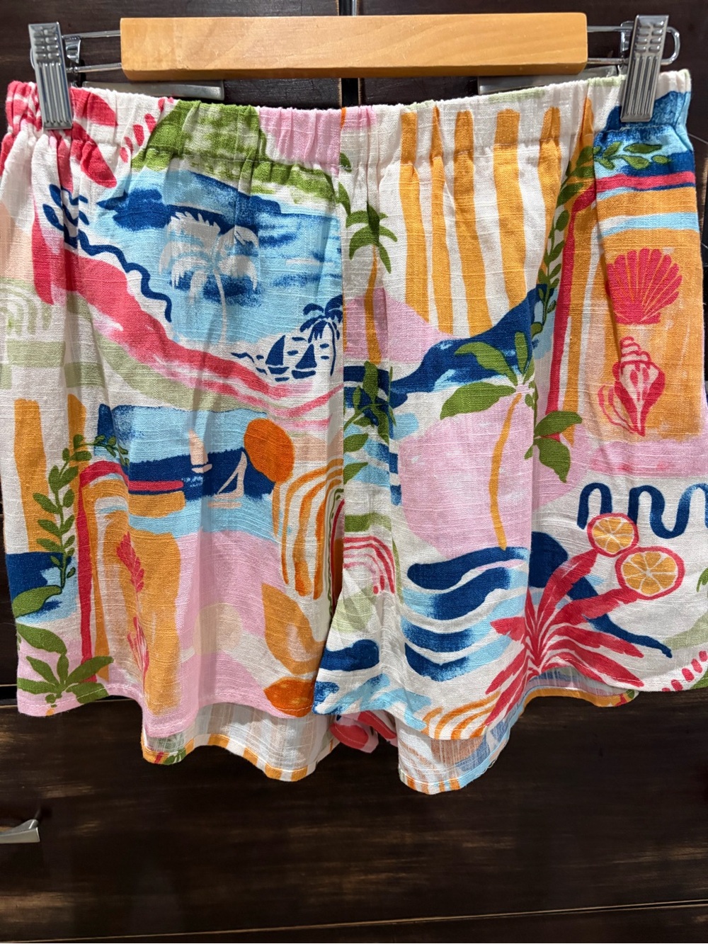 Colorful Tropical Print Elastic Waist Shorts/ Size Medium